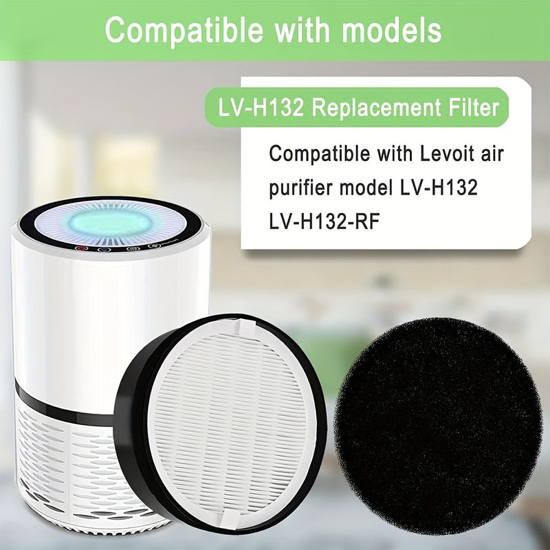 3pcs Filtros de Repuesto para Purificador de Aire LEVOIT LV-H132 - H13 True HEPA y Carbón Activado, Compatibles con el Modelo LV-H132-RF