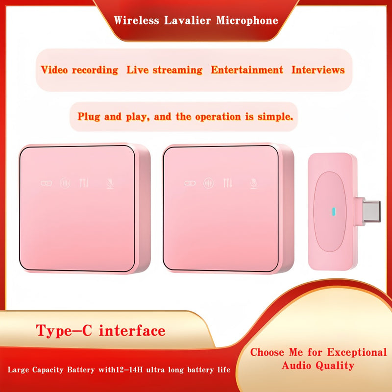 Sistema de micrófono inalámbrico profesional 2.4GHz, con una duración ultra-larga de 14 horas (batería de polímero de litio de 160mAh), DSP de estudio y reducción de ruido ENC, diseño clip-on plug and play, silencio instantáneo y grabación de 1 toque, pu