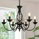 Lámpara colgante estilo granja con diseño industrial rústico, acabado negro mate, candelabro de metal de 5 brazos para dormitorio, pasillo, cocina, comedor, bar o entrada, base para focos E14 (focos no incluidos), luz para comedor | Estética industrial |