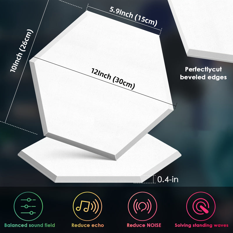 24 paneles acústicos de alta densidad, material hexagonal de insonorización de espuma de 38,1 cm, reducción y absorción de ruido, para accesorios de equipos de grabación, disponibles en blanco, negro, azul y naranja.