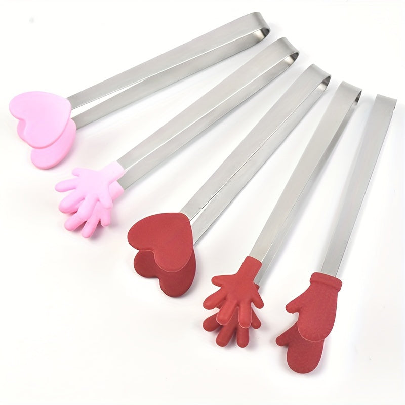 Pinzas pequeñas de acero inoxidable con agarre de silicona, clips antideslizantes para hielo, mini pinzas para alimentos, pinzas para barbacoa