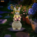 Linterna solar exterior IP65 de resina con conejo sosteniendo tulipán, luz ambiental LED para jardín, patio, terraza, escalones y villa - Decoración navideña para San Valentín, Acción de Gracias, Pascua, Halloween y Navidad