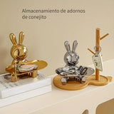 Bandeja de cerámica moderna con forma de conejo para almacenamiento - Soporte de madera, ideal como organizador de llaves y joyas, perfecto para decorar la entrada.