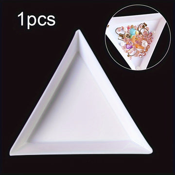 1/3/5/10pcs Caja de Almacenamiento de Arte de Uñas de Plástico Triangular Blanco con Estrás, Bandeja de Placa, Contenedor de Joyería, Taza de Purpurina DIY, Herramienta de Decoración de Puntos