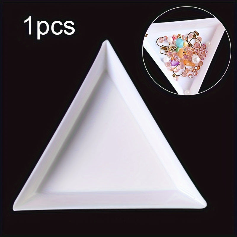 1/3/5/10pcs Caja de Almacenamiento de Arte de Uñas de Plástico Triangular Blanco con Estrás, Bandeja de Placa, Contenedor de Joyería, Taza de Purpurina DIY, Herramienta de Decoración de Puntos