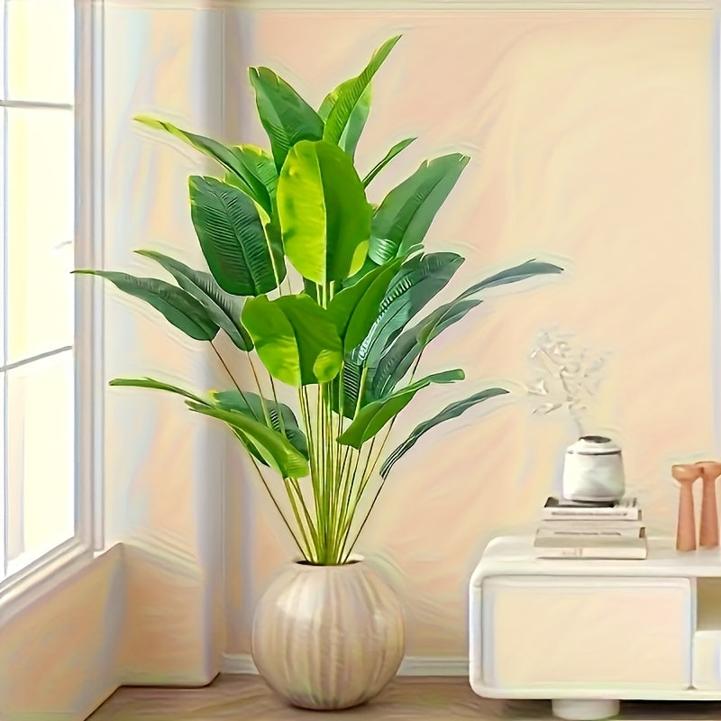 Arbusto artificial de plátano gigante de 4 estaciones de 47,24 pulgadas - 24 hojas grandes, 11,81 pulgadas, ideal para hogar, hotel, oficina, bodas, fiestas, decoración de porches, jardines de cajas de ventanas, perfecto para el Día de Acción de Gracias