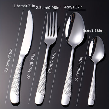 Juego de cubiertos de acero inoxidable con diseño de estrella, 24 piezas, incluye cuchillo para carne, tenedor, cuchara y cuchara de postre, ideal para hogar, cocina, hotel, restaurante, fiestas, bodas y eventos, apto para lavavajillas, disponible en var