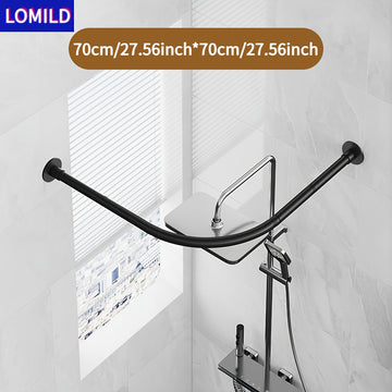 Barra Curva Ahorradora de Espacio para Cortina de Ducha LOMILD - Fácil Instalación, Sin Taladro ni Opciones de Montaje en Pared, Construcción Metálica para Decoración de Baño