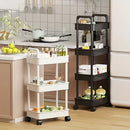 Carrito organizador de plástico con ruedas, 3 niveles, blanco, fácil de mover, multiusos para cocina, baño, dormitorio, sin necesidad de ensamblaje, diseño con ruedas para movilidad, carrito utilitario