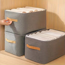 5 cajas de almacenamiento de tela khaki y gris con marco de acero grueso, capacidad para cajones de armario, organizador para ropa y pantalones, cestas de estantería