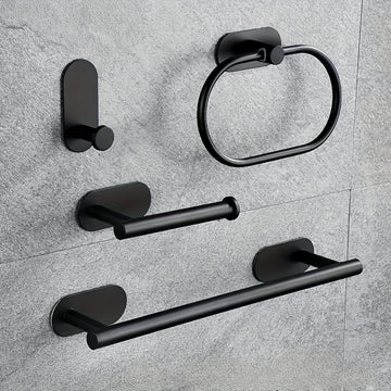 Juego de 4 Accesorios para Baño - Incluye Barra para Toallas, Porta Anillos, Soporte para Papel y Ganchos para Fácil Montaje en Pared, Accesorios de Baño