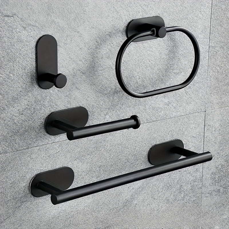 Juego de 4 Accesorios para Baño - Incluye Barra para Toallas, Porta Anillos, Soporte para Papel y Ganchos para Fácil Montaje en Pared, Accesorios de Baño