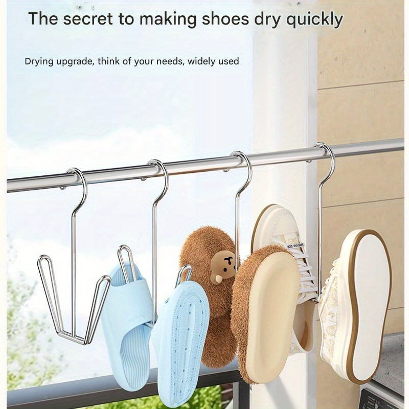 Conjunto de 3 Piezas de Estante para Secar Zapatos en Forma de U de Acero Inoxidable - A Prueba de Viento, Secado Rápido, Ahorro de Espacio con Ganchos Montados en la Pared para Uso Exterior e Interior, Ventilación Vertical para Secado, Estante de Secado