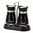 Juego de Salero y Pimentero con Soporte (1 Soporte + 2 Botellas) Salero de Acero Inoxidable con Caja de Cuero Pimentero para Utensilios de Cocina, Regalo de Inauguración de Casa, Decoración Navideña