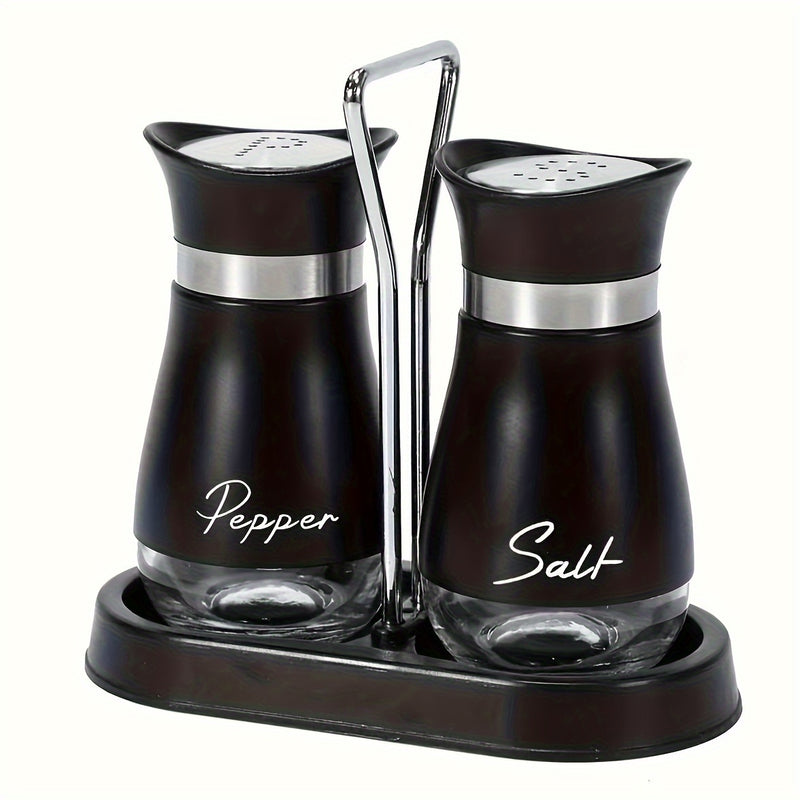 Juego de Salero y Pimentero con Soporte (1 Soporte + 2 Botellas) Salero de Acero Inoxidable con Caja de Cuero Pimentero para Utensilios de Cocina, Regalo de Inauguración de Casa, Decoración Navideña