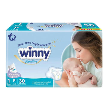 PAÑALES WINNY SENSITIVE ETAPA 1 X30 UND + GRATIS TOALLITAS HÚMEDAS RECIÉN NACIDO X20 UND