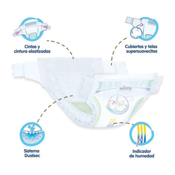 PAÑALES WINNY SENSITIVE ETAPA 1 X30 UND + GRATIS TOALLITAS HÚMEDAS RECIÉN NACIDO X20 UND
