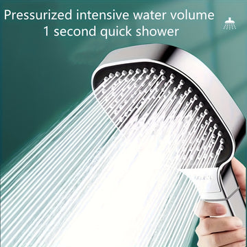 Cabezal de ducha de pulverización de agua de alta presión con 3 modos (lluvia, niebla, espuma) y ajuste de botones de pulverización - Panel ancho de 5,3" (135mm), plateado/negro/gris profundo, boquilla anti-entupimiento, diseño ahorrador de agua para bañ