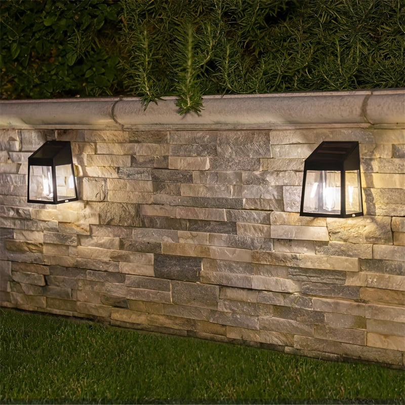2 Piezas de Luces Solares para Exteriores, Diseño Moderno Cuadrado con Paneles de Vidrio Transparente y LED Cálido Blanco, Construcción Duradera en Plástico , Decoración Solar para Jardín, Patio o Pasillo, Iluminación Energeticamente Eficiente