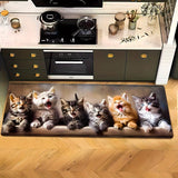 1PC Alfombra de corredor rectangular de punto de poliéster con respaldo antideslizante, lavable a máquina, pelo bajo, patrón de gato suave para cocina, sala de estar, dormitorio, baño, oficina - Alfombra de suelo cómoda y de aspecto fresco
