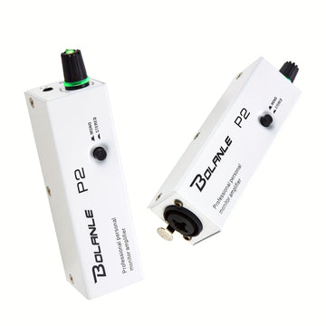 Amplificador portátil de monitores intraurales BOLANLE P2 con entradas XLR y TRS, salida de 3.5mm, interruptor estéreo/monofónico, para tecladistas, bateristas y guitarristas - Funciona con batería, metal, batería no incluida, configuración de estudio |
