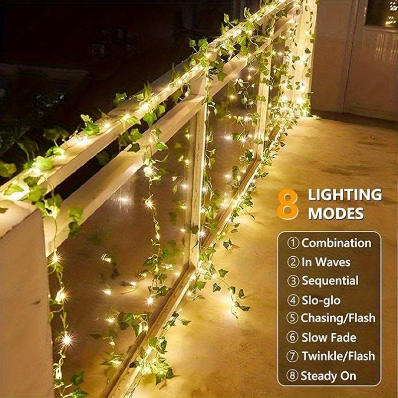 Guirnalda de Hiedra Artificial Solar LED Impermeable para Jardín, Calle y Exteriores - 7m/12m - Luces Decorativas para Navidad, Fiestas y Bodas