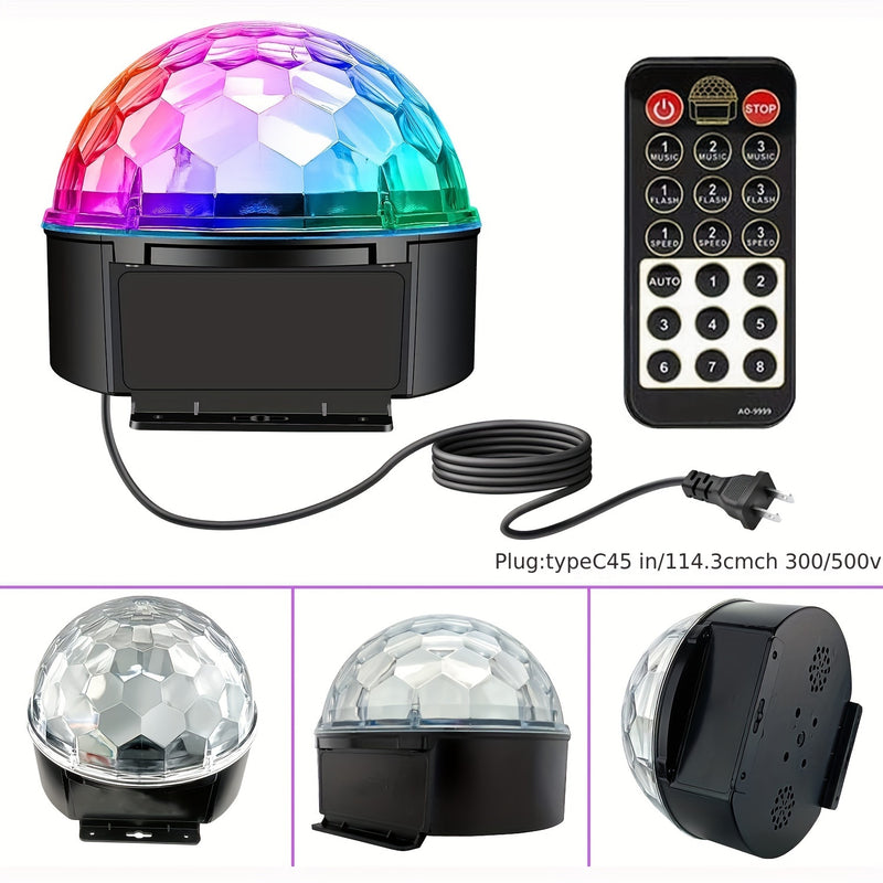 Esfera de discoteca LED de 9 colores con control remoto – Luces para fiestas activadas por sonido, ideal para hogar, fiestas de baile, cumpleaños y clubes, diseño en plástico transparente, enchufe americano, incluye control remoto y manual de usuario, ac