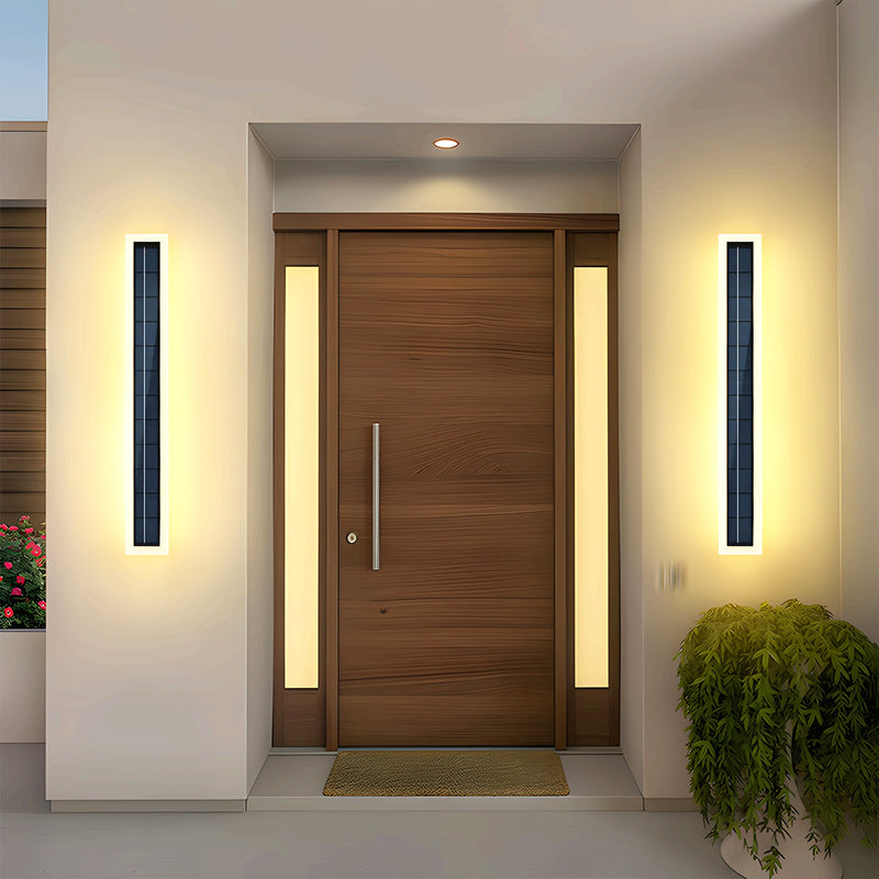 Lámpara de pared exterior con energía solar, 10W LED con pantalla de acrílico, montaje semiempotrado de 60 cm, control con sensor de luz, portátil, batería de litio recargable, incluye hardware de instalación, para porche, patio o entrada principal