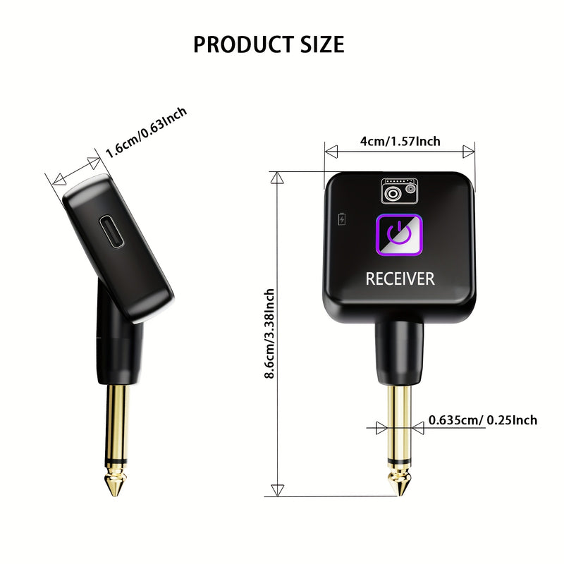 Mini Sistema Inalámbrico de Guitarra de 2.4GHz con Batería Recargable y Transmisor-Receptor de 4 Canales de Señal para Guitarra, Bajo y Otros Instrumentos Eléctricos
