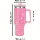 Taza de viaje térmica de 40 oz con asa de acero inoxidable 304, taza aislada con paja, lavable a mano, portador de bebidas reutilizable para bebidas calientes y frías, tema festivo