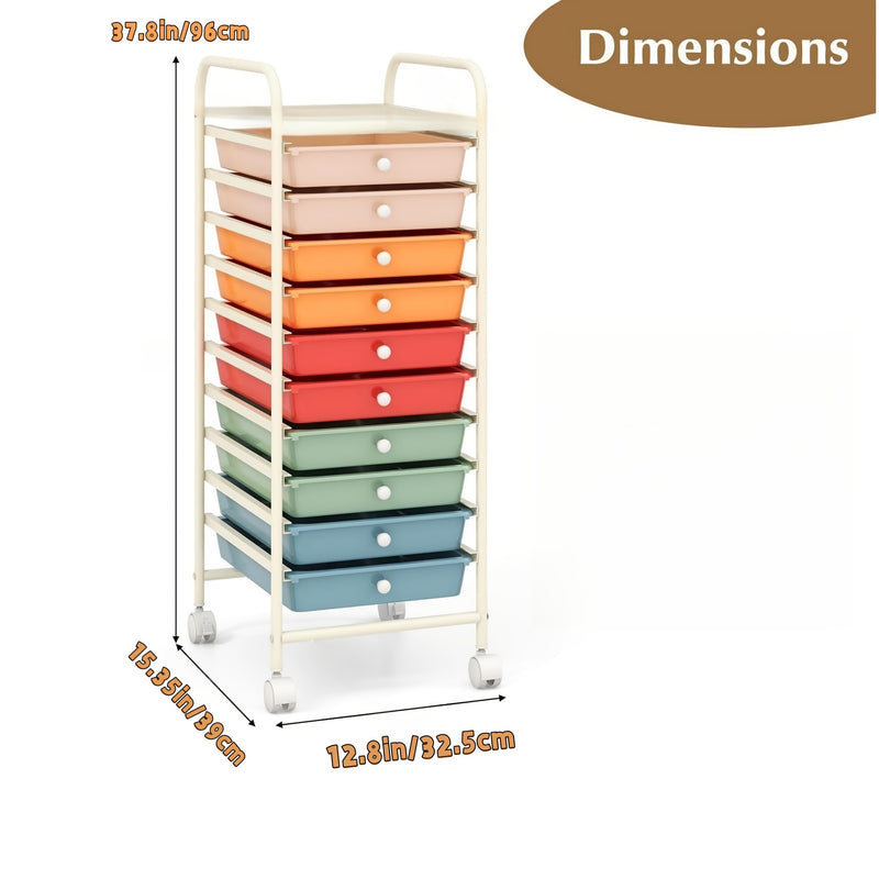 Carrito de almacenamiento con ruedas, 10 cajones en fila simple/10 cajones en doble fila/15 cajones en doble fila, carrito con cajones de plástico y estructura metálica, multifuncional, ideal para hogar y oficina (combinación de colores rosa degradado/to