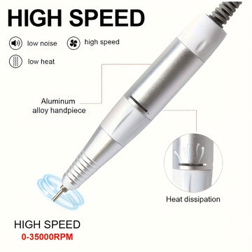 GZYDD Taladro Eléctrico Profesional para Uñas - 35000 RPM, Conector de 5 Pines para Manicura y Pedicura, Arte en Uñas, Compatible con Máquinas Profesionales de Pulido y Lijado, Herramienta Robusta, Diseño Ergonómico, Precisión en el Lijado, Equipo para S