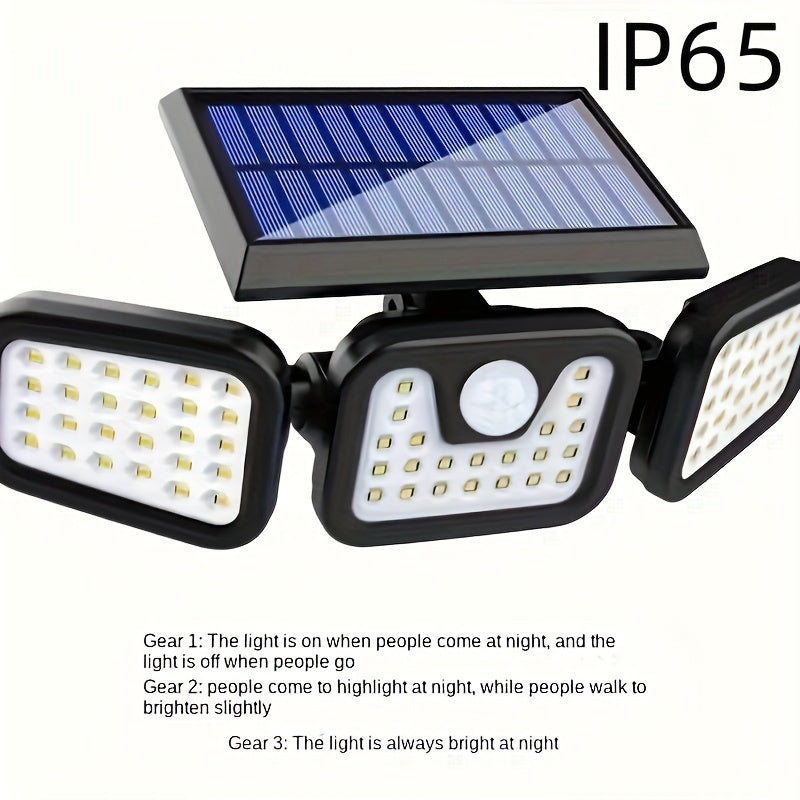 1 pza., LED Solar Tres Cabezas Divididas Luz de Pared para Exteriores, Lámpara de Pared de Iluminación de Inducción para Patio al Aire Libre, Luz de Emergencia