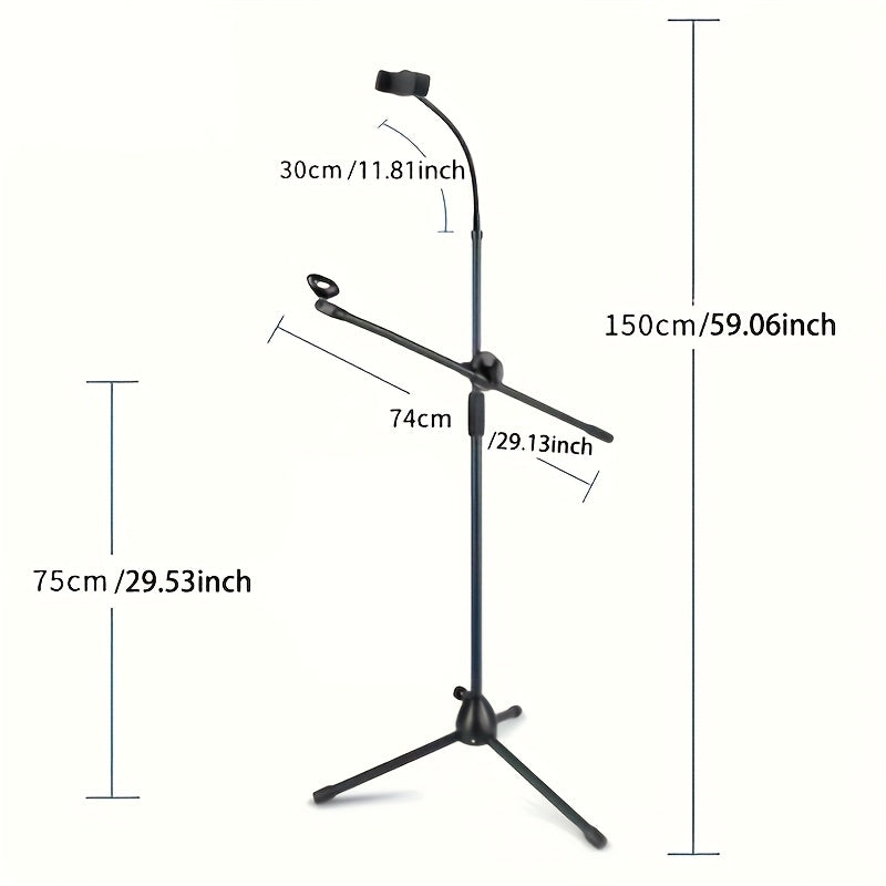 Soporte ajustable para micrófono de teléfono y tableta - Tripode flexible con rotación de 360 grados, se adapta a dispositivos de 4,7" a 12", ideal para transmisiones en vivo y grabación de música, material de hierro negro
