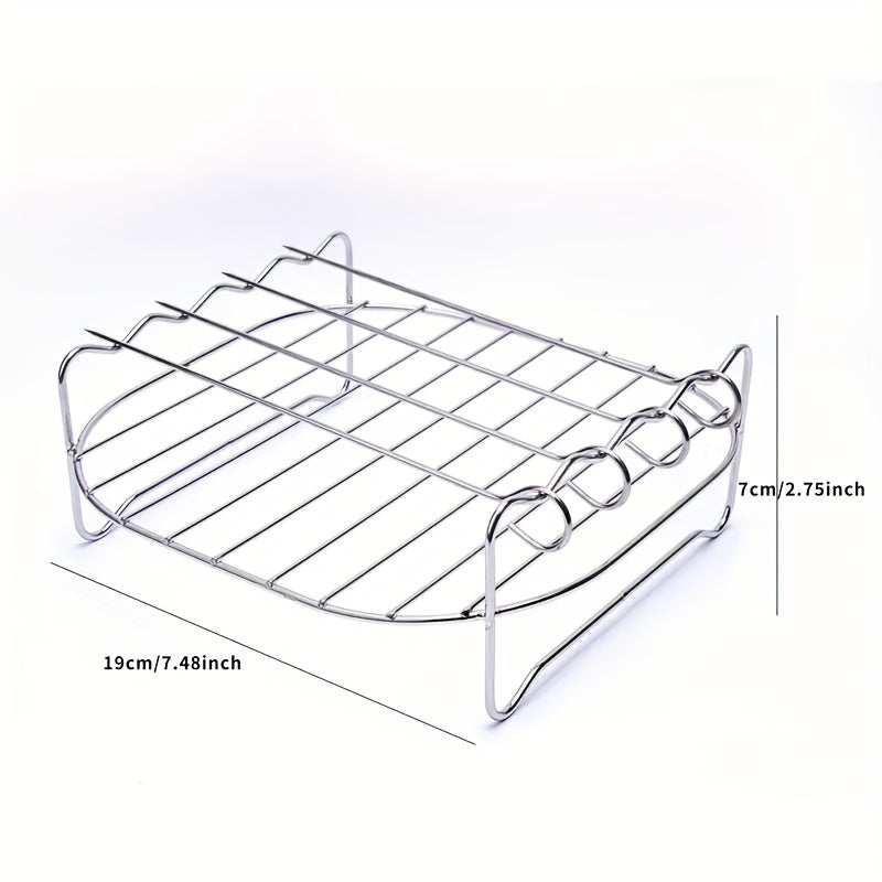 Accesorios multifuncionales para freidora de aire: rejilla de acero inoxidable de doble capa para cocinar al vapor con 1 estante y 4 brochetas para comidas perfectamente cocinadas