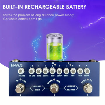 Pedal de Efectos de Bajo Portátil M-VAVE CUBE para Jóvenes con Interfaz de Audio Inalámbrica - Batería de Polímero de Litio Recargable, Compatible con USB, para Grabación de Teléfono y Reproducción de Música, Azul