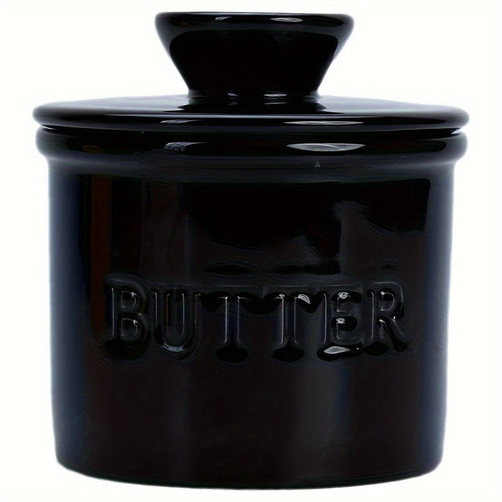 1 pieza de plato de mantequilla de cerámica con tapa - Jarrón de almacenamiento de queso, diseño moderno, montaje en encimera, compatible con estantes colgantes, esenciales de cocina | Moderna vajilla de cocina | Cerámica duradera