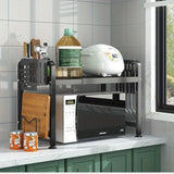 Estante de cocina expandible de 2 niveles para microondas y horno, organizador de metal negro para encimera con estantes abiertos, ideal para especias, utensilios y ollas, estante para electrodomésticos, repisa funcional, estructura de metal negro