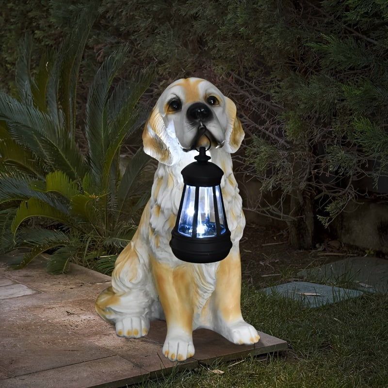 1pc Estatua de Perro Solar para Jardín - Decoración Exterior con Luces Solares, Escultura de Resina Adorable para Patio o Terraza, Regalo Festivo que Añade Ambiente a tu Huerto