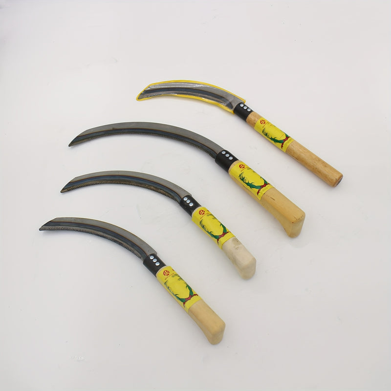 Hoz de mango de madera con dientes afilados para cortar hierba, deshierbar, cosechar verduras, arroz, trigo y cebollinos, utilizada en la agricultura.