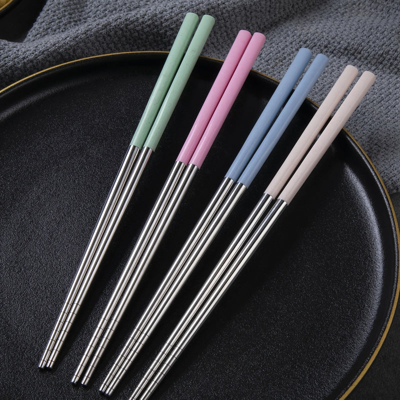 4 pares de palillos de acero inoxidable, palillos antideslizantes reutilizables, aptos para lavavajillas, regalo