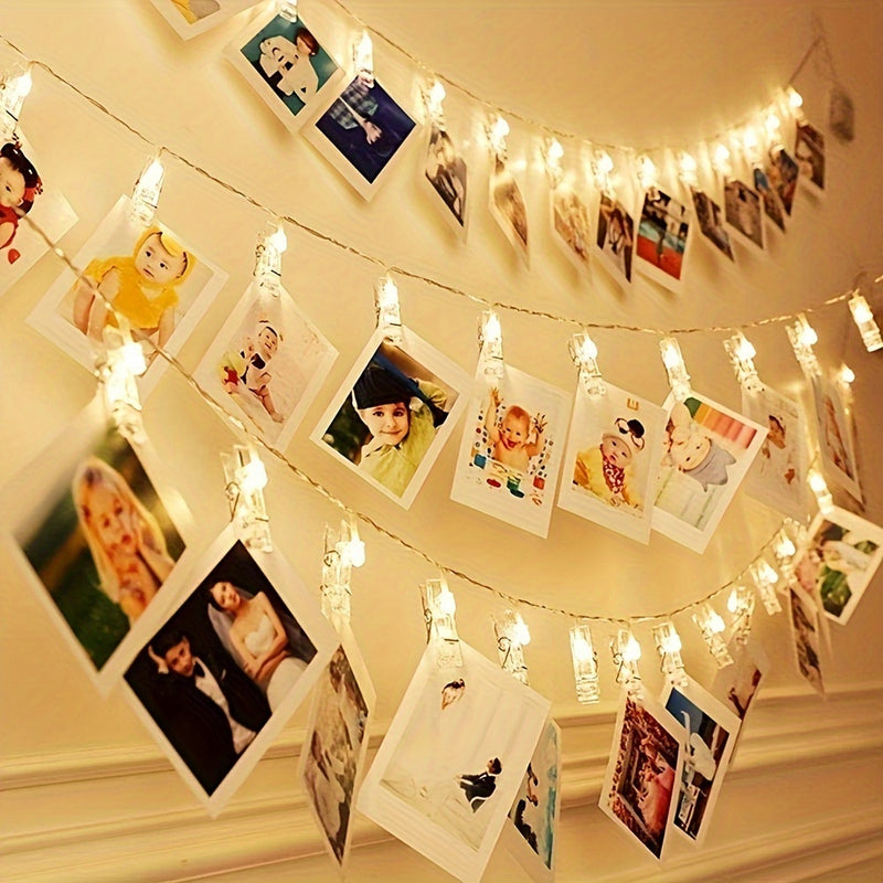 1 juego de luces decorativas de 1.5 m/2 m con clips para fotos, luces de hadas a pilas, luz cálida para dormitorio, pared, patio, fiestas de Halloween, Navidad, bodas y Ramadán
