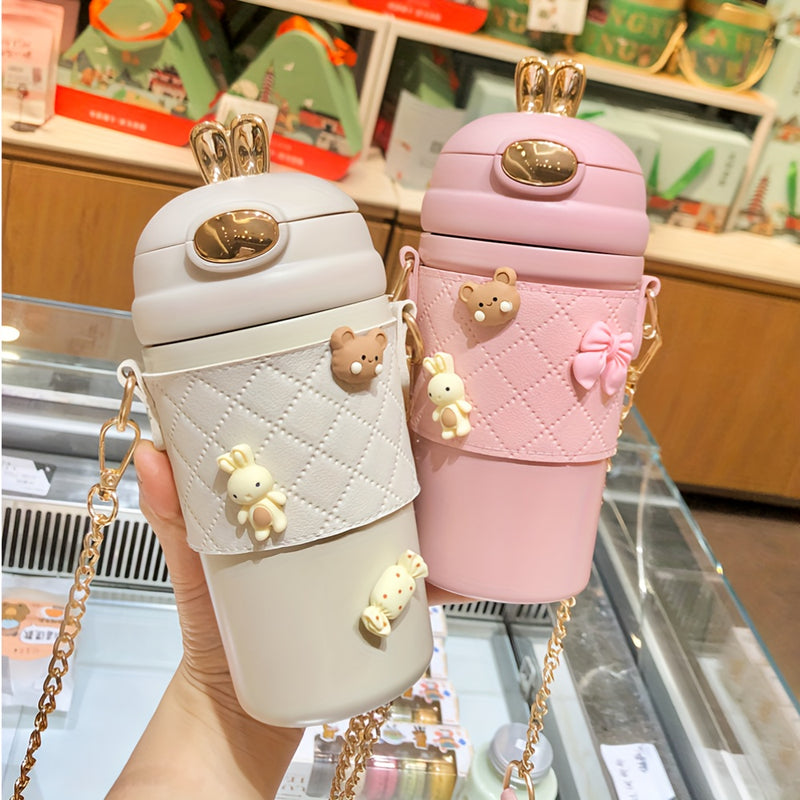 1pc, Lindo Frasco De Vacío, Botellas De Agua Aisladas De Acero Inoxidable 304, Tazas Térmicas De Viaje, Para Bebidas Frías Y Calientes, Bebidas De Verano Invierno, Regalos, Con 4 Pegatinas 3D Adicionales