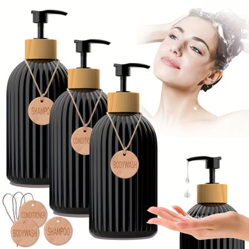 3 Piezas, Dispensadores De Jabón De 16.91 Oz Con Etiqueta, Dispensador De Loción, Dispensadores De Jabón De Ducha Vacíos Con Bomba, Para Champú, Gel De Baño, Acondicionador, Artículos De Baño, Organizadores De Baño