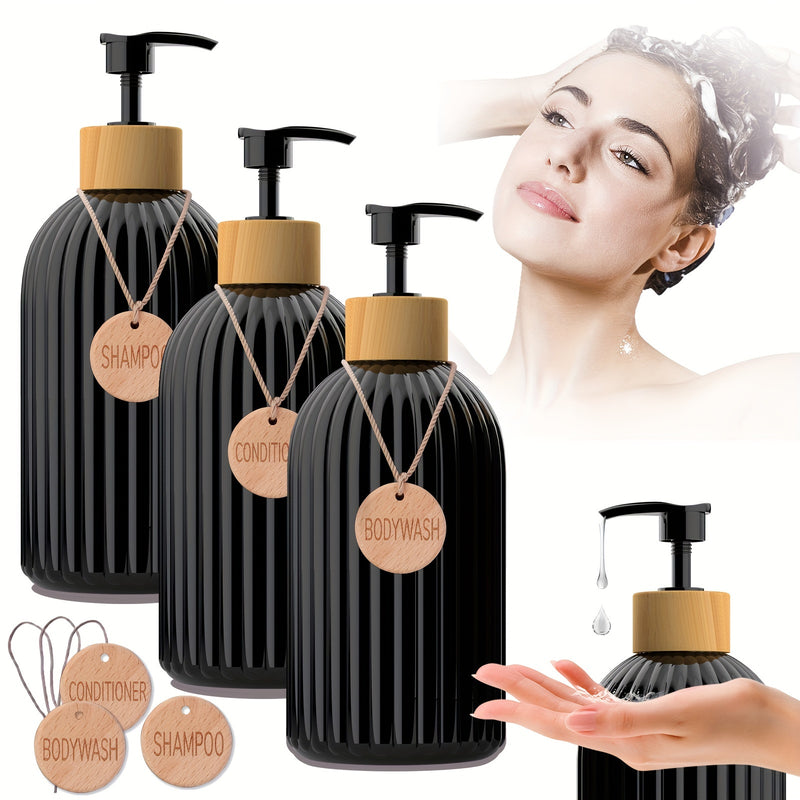 3 Piezas, Dispensadores De Jabón De 16.91 Oz Con Etiqueta, Dispensador De Loción, Dispensadores De Jabón De Ducha Vacíos Con Bomba, Para Champú, Gel De Baño, Acondicionador, Artículos De Baño, Organizadores De Baño
