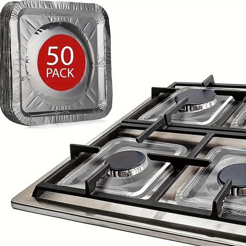 50pcs Cubiertas Desechables de Aluminio para Quemadores de Estufa de Gas, Cuadradas de 21.59cm, Resistentes al Calor - Almohadillas de Protección Gruesas para Cocina, Ideales para Uso Doméstico y Necesidades de Cocina, Protectores para la Parte Superior