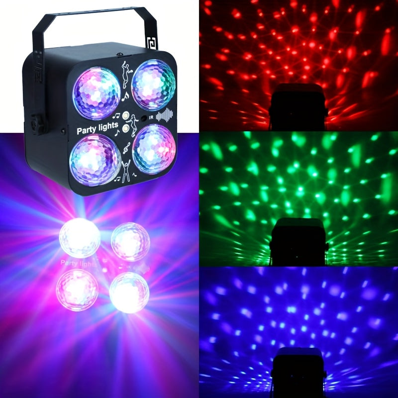 1PC Bola mágica de luz disco RGB con carcasa metálica, karaoke estroboscópico controlado por voz para DJ, entretenimiento interior, adecuada para iluminación de escenario, decoración de Navidad y regreso a clases [con control remoto, sin batería]