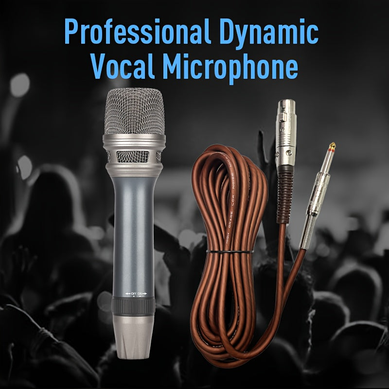 Micrófono vocal dinámico profesional LMBGM - Micrófono de mano unidireccional cardioid con bobina móvil, con interruptor ON/OFF, cable XLR de 177" a jack de 1/4", construcción de aleación de aluminio y protección contra el viento para cantar, karaoke, co