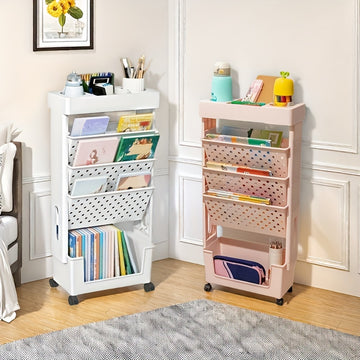 Estantería de 5 Niveles con Ruedas - Almacenamiento Multifuncional para Libros, Revistas y Periódicos - Ideal para Escuela, Aula, Oficina, Dormitorio o Sala