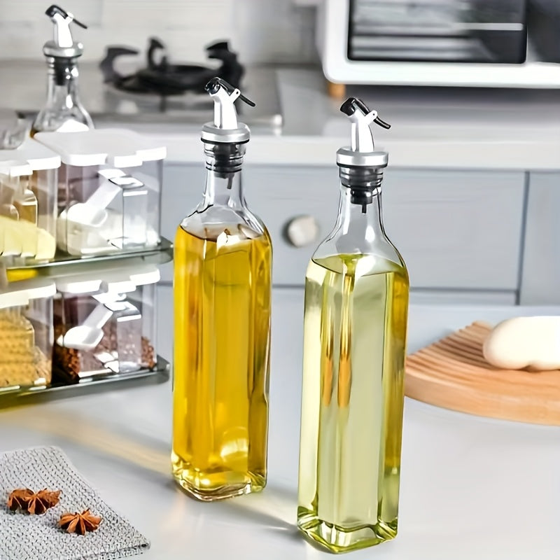 Pack de 2 Botellas Dispensadoras de Vidrio Premium para Aceite y Vinagre de 8.45oz - Antifugas, Diseño Cuadrado Elegante para Aceite de Oliva, Condimentos - Duraderas, Ahorro de Espacio & Fáciles de Llevar, Solo Lavado a Mano, Sin PVC